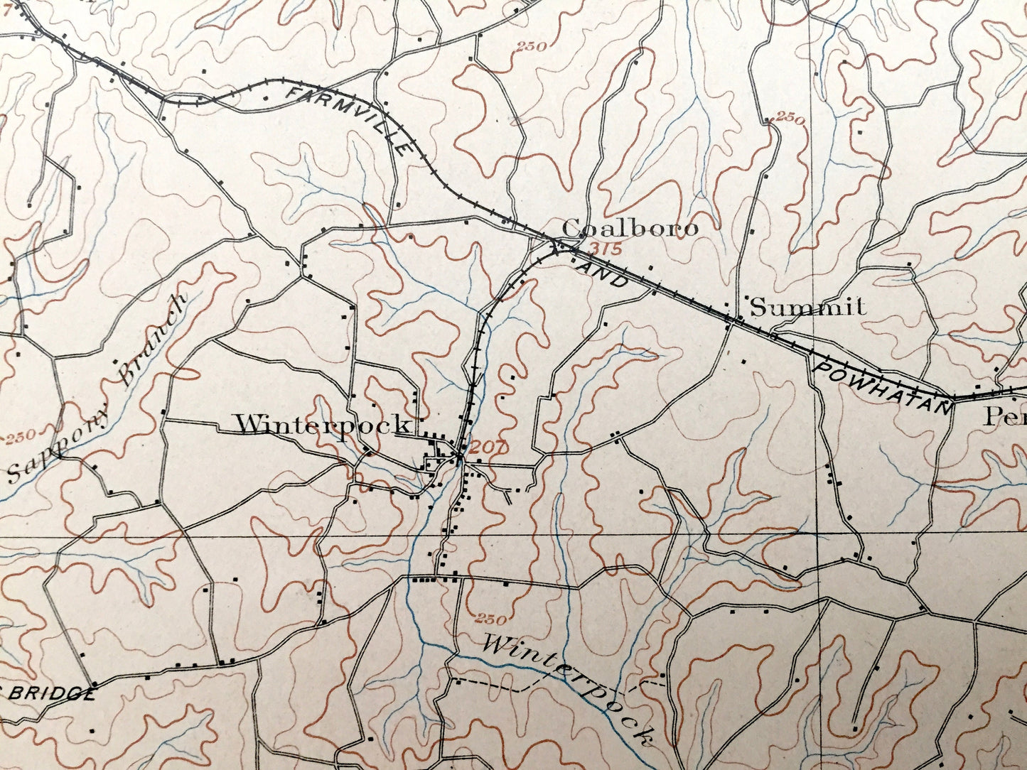 Antique Amelia, Virginia 1897 US Geological Survey Topographic Map – Powhatan, Chesterfield, Nottoway, Dinwiddie County, Courthouse Chula VA