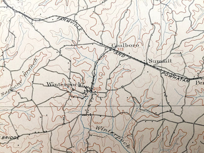 Antique Amelia, Virginia 1897 US Geological Survey Topographic Map – Powhatan, Chesterfield, Nottoway, Dinwiddie County, Courthouse Chula VA