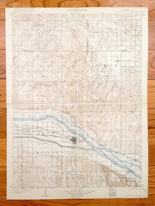 Antique North Platte, Nebraska 1902 US Geological Survey Topographic Map – Nichols, Hinman, Hall, Osgood, Miller Maxwell Cottonwood Plant NE