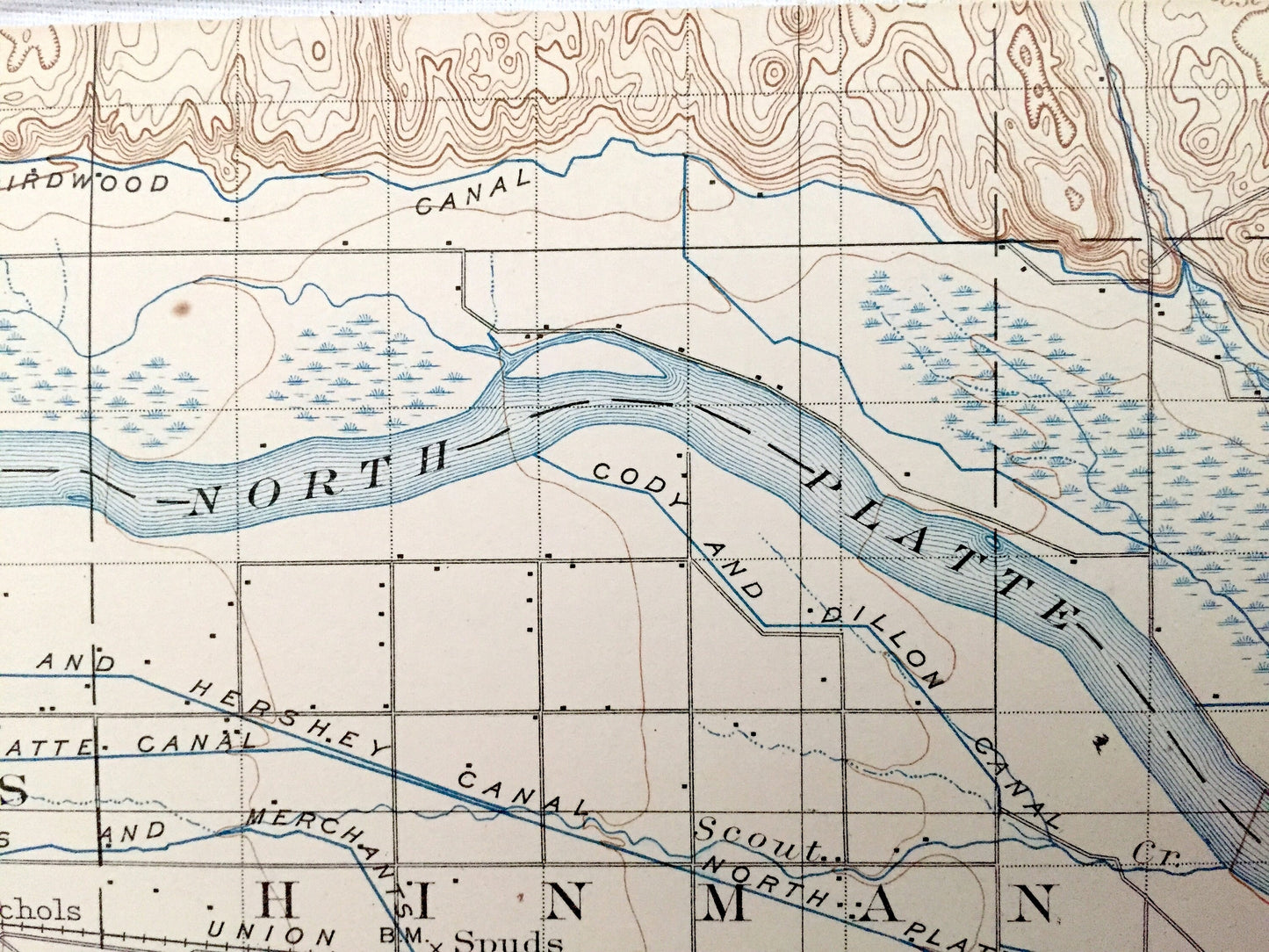 Antique North Platte, Nebraska 1902 US Geological Survey Topographic Map – Nichols, Hinman, Hall, Osgood, Miller Maxwell Cottonwood Plant NE