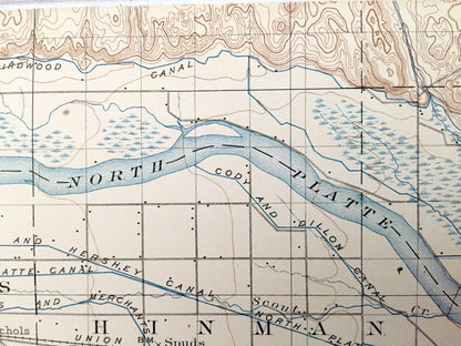 Antique North Platte, Nebraska 1902 US Geological Survey Topographic Map – Nichols, Hinman, Hall, Osgood, Miller Maxwell Cottonwood Plant NE