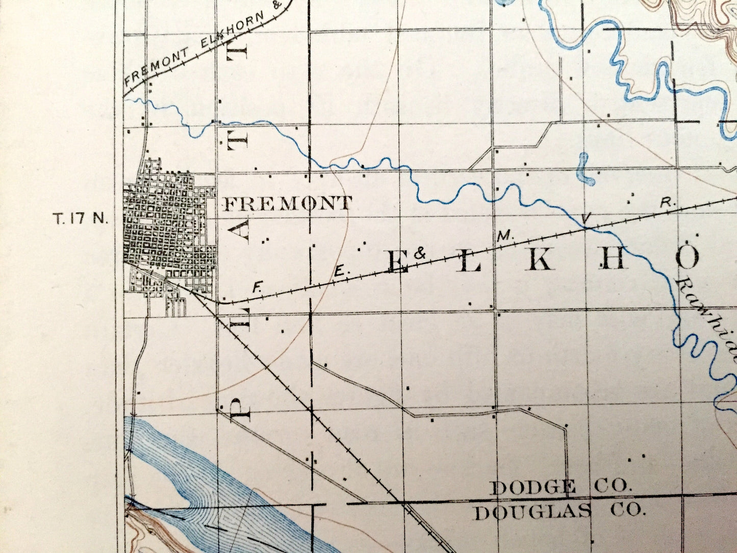 Antique Fremont, Nebraska 1896 US Geological Survey Topographic Map – Platte, Elkhorn, Nickerson, Lincoln, Fontanelle Bell Creek Richland NE