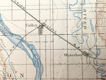 Antique Fremont, Nebraska 1896 US Geological Survey Topographic Map – Platte, Elkhorn, Nickerson, Lincoln, Fontanelle Bell Creek Richland NE