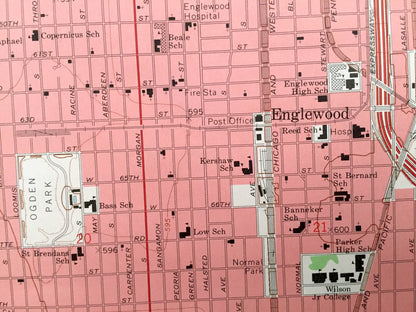 Antique Englewood, Illinois 1963 US Geological Survey Topographic Map – Cook County, Chicago, Bedford Park, Cicero, Stickney, Marquette, IL