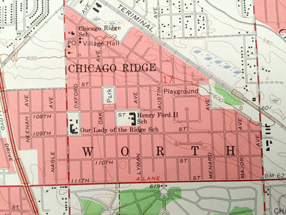 Antique Palos Park, Illinois 1963 US Geological Survey Topographic Map – Cook County, Orlando, Bremen, Worth, Chicago Ridge, Stickney, Lyons