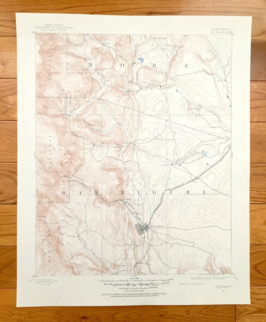 Antique Las Vegas, Nevada 1889 US Geological Survey Topographic Map – Clark County, Santa Fe National Forest, Desert, Mora, San Miguel, NV