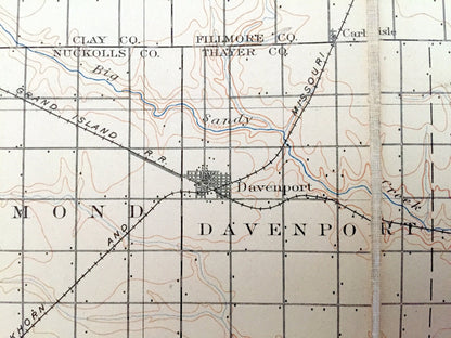 Antique Hebron, Nebraska 1898 US Geological Survey Topographic Map – Spring Creek, Chester, Hubell, Gilead, Kiowa, Hardy Harbine Garfield NE