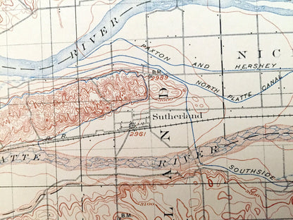 Antique Paxton, Nebraska 1901 US Geological Survey Topographic Map – Whitewater, Birdwood, Nichols, Sunshine, Sutherland, Nowell Rosedale NE