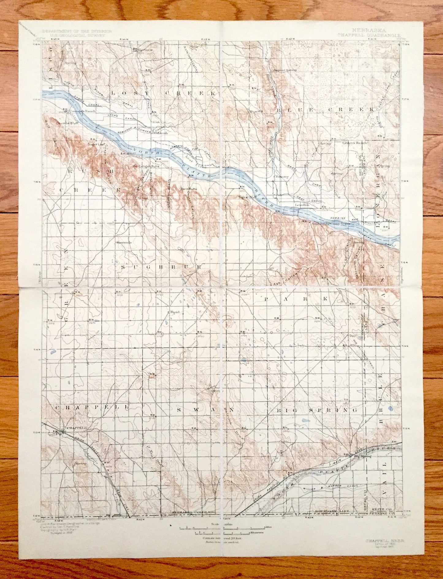 Antique Chappell, Nebraska 1900 US Geological Survey Topographic Map – Swan, Big Spring, Vail, Brule, Park, Green, Blue Creek Lisco Chase NE