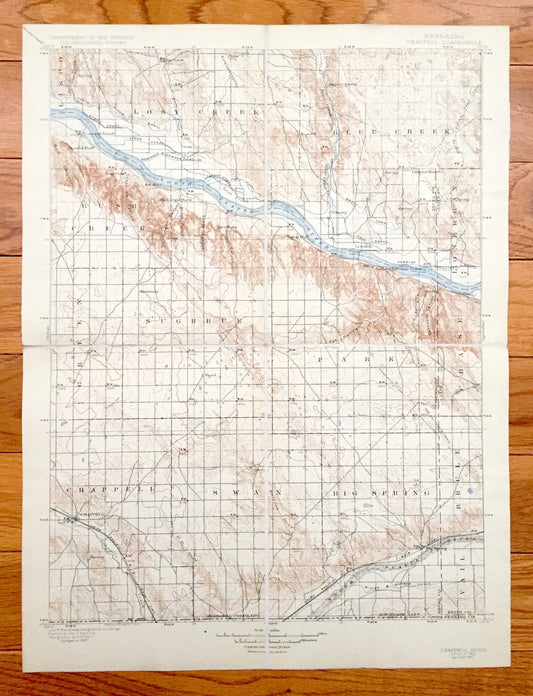 Antique Chappell, Nebraska 1900 US Geological Survey Topographic Map – Swan, Big Spring, Vail, Brule, Park, Green, Blue Creek Lisco Chase NE