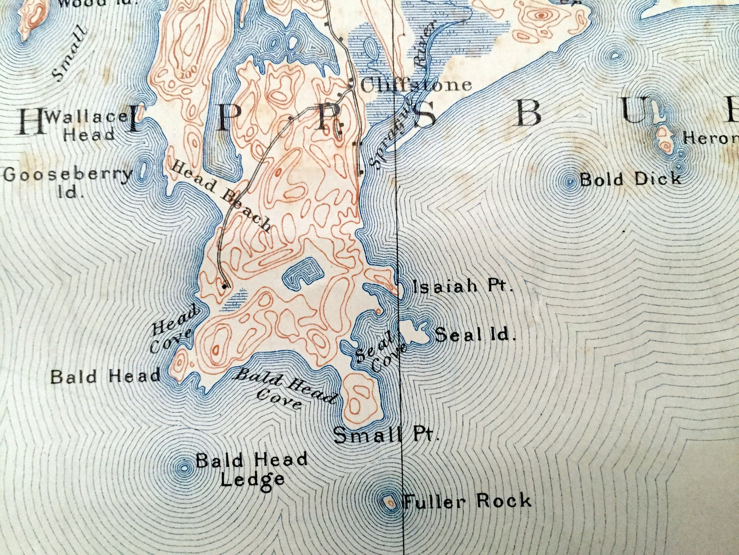 Antique Small Point, Maine 1893 US Geological Survey Topographic Map – Harpswell, Phippsburg, Cliffstone, Popham Beach, Cumberland, Casco ME
