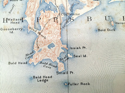 Antique Small Point, Maine 1893 US Geological Survey Topographic Map – Harpswell, Phippsburg, Cliffstone, Popham Beach, Cumberland, Casco ME