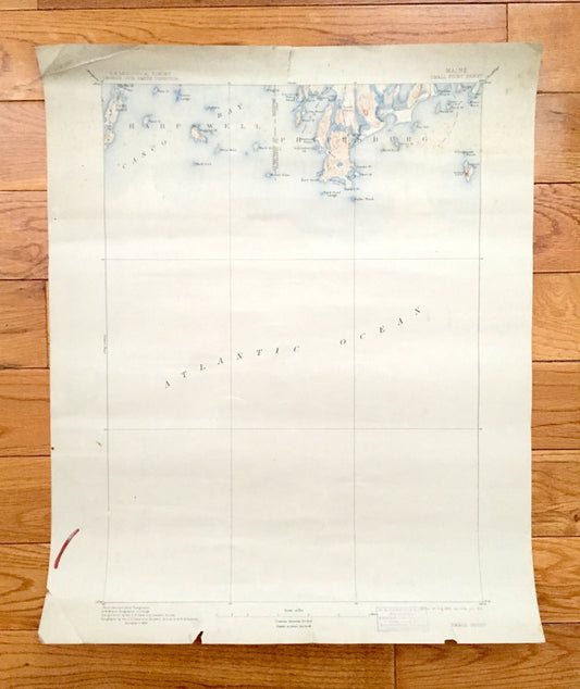 Antique Small Point, Maine 1893 US Geological Survey Topographic Map – Harpswell, Phippsburg, Cliffstone, Popham Beach, Cumberland, Casco ME