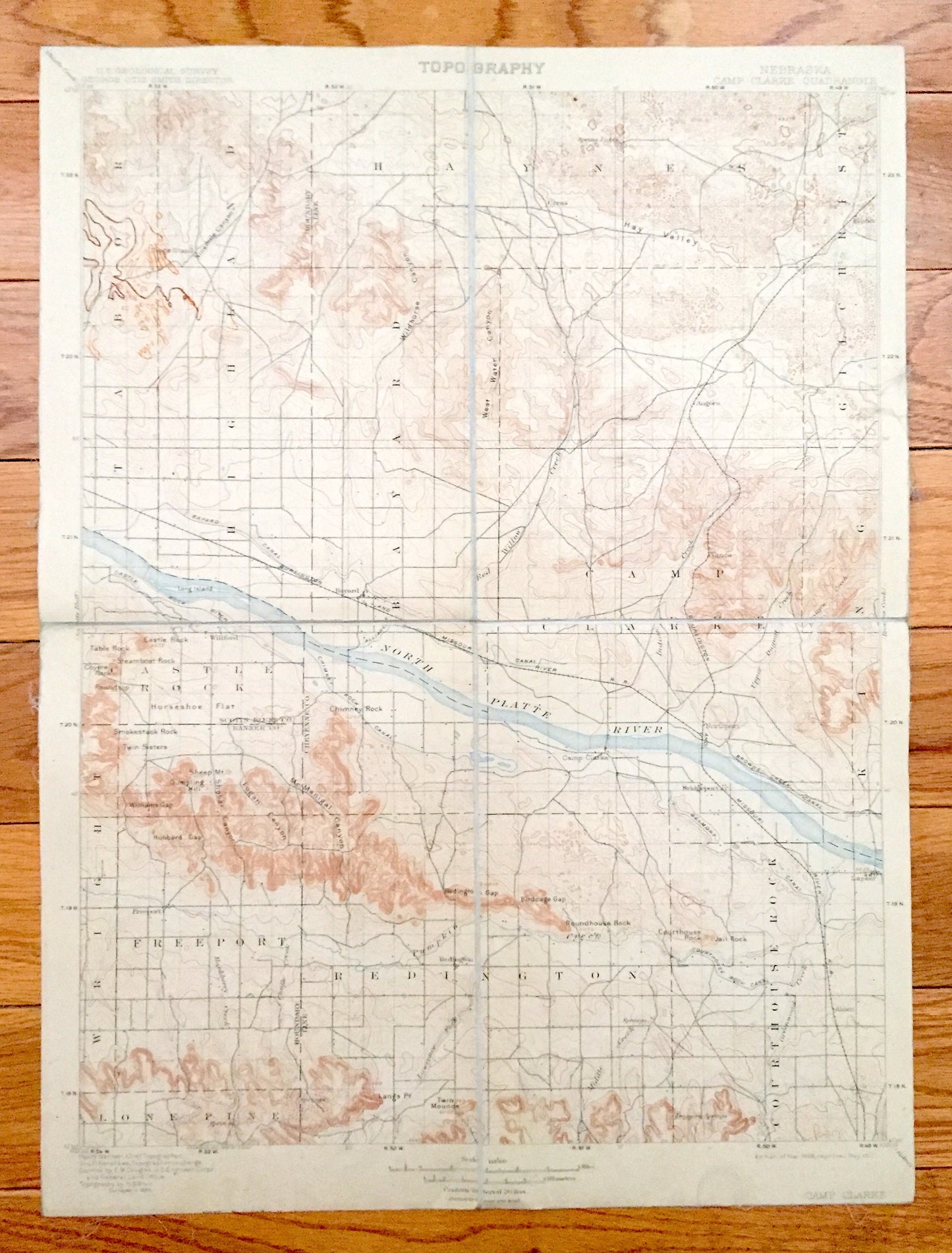 Antique Camp Clarke, Nebraska 1898 US Geological Survey Topographic Map – Castle Rock, Freeport, Redington, Lone Pine, Bayard, Highland, NE