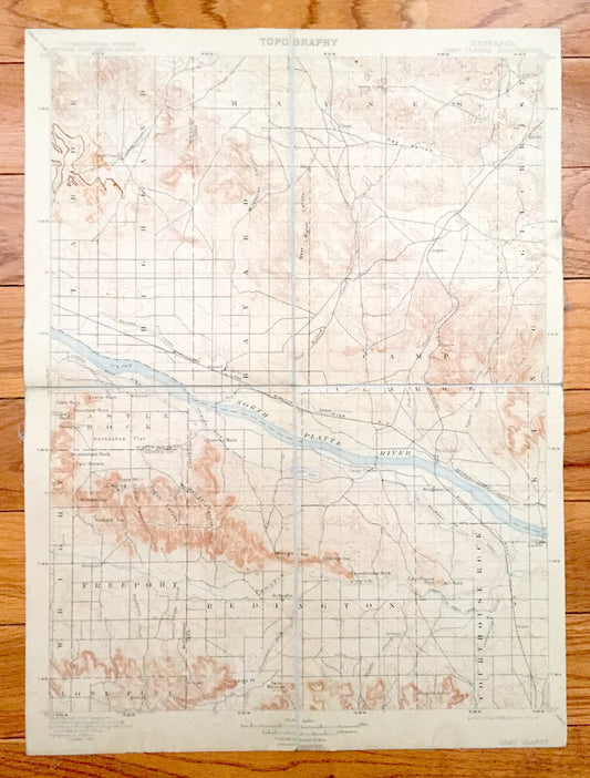 Antique Camp Clarke, Nebraska 1898 US Geological Survey Topographic Map – Castle Rock, Freeport, Redington, Lone Pine, Bayard, Highland, NE