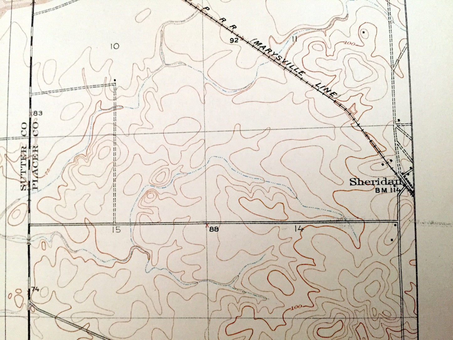 Antique Sheridan, California 1910 US Geological Survey Topographic Map – Placer, Sutter, Yuba County, Johnson Ranch, Markham, Sacramento, CA