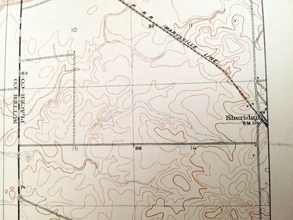 Antique Sheridan, California 1910 US Geological Survey Topographic Map – Placer, Sutter, Yuba County, Johnson Ranch, Markham, Sacramento, CA