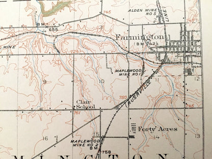 Antique Canton, Illinois 1912 US Geological Survey Topographic Map – Buckheart, Putman, Cass, Joshua, Deerfield, Young Hickory, Fairview, IL