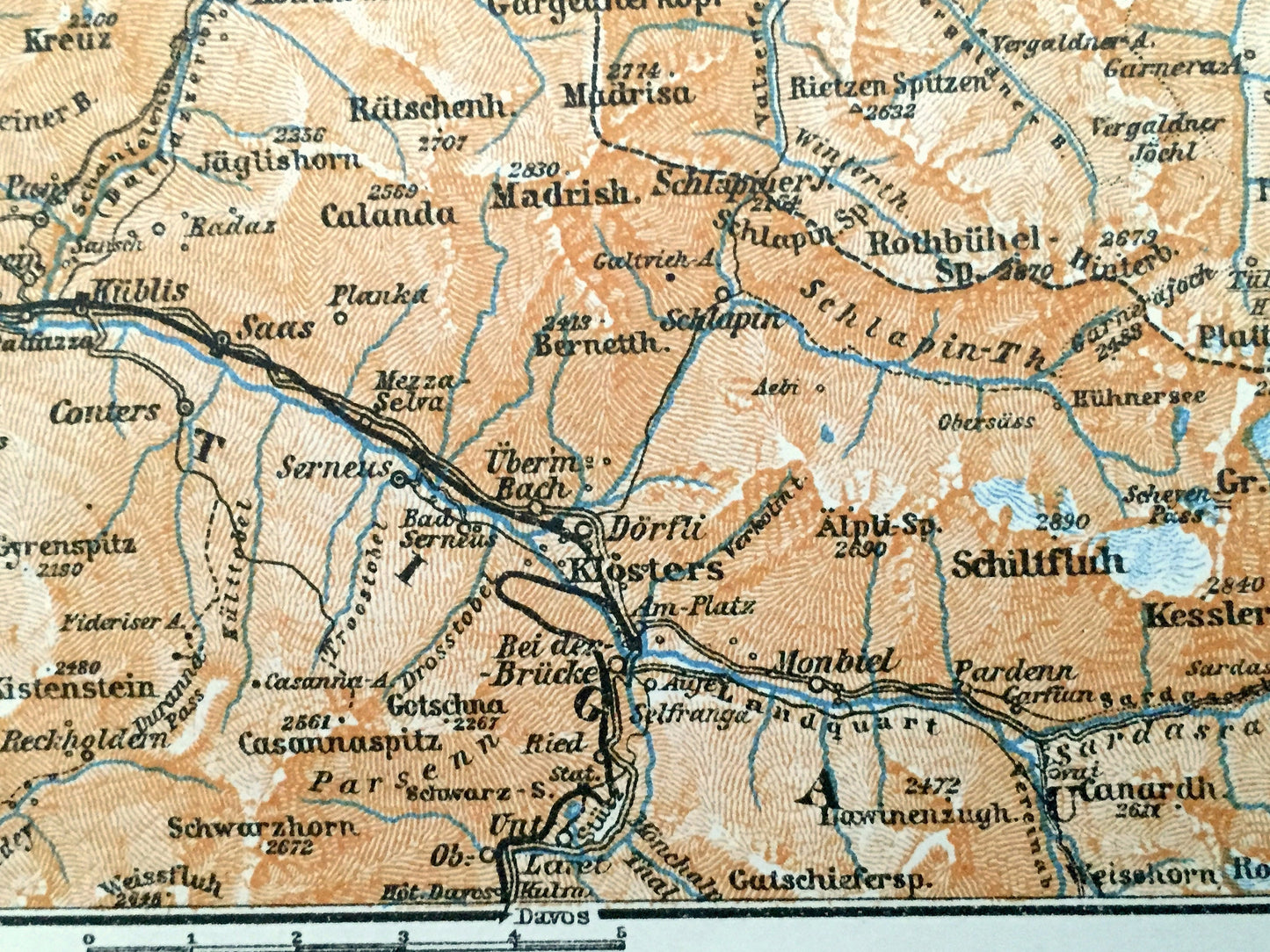 Antique 1913 Maienfeld, Switzerland Map from Baedekers Guide Atlas – Ragaz, Sevelen, Zizers, Schiers, Schruns, Bludenz, Chur, Ems, Sargans