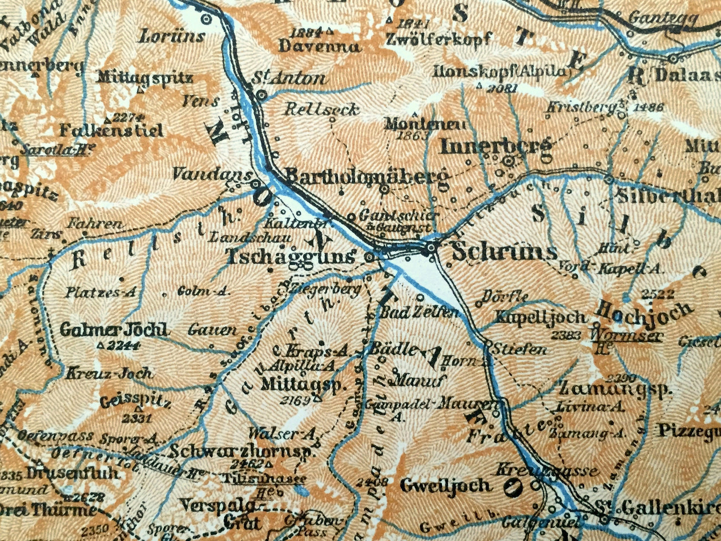 Antique 1913 Maienfeld, Switzerland Map from Baedekers Guide Atlas – Ragaz, Sevelen, Zizers, Schiers, Schruns, Bludenz, Chur, Ems, Sargans