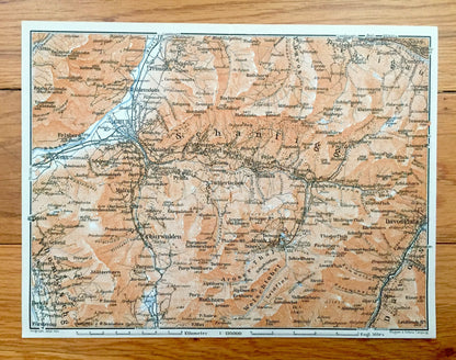 Antique 1913 Davos Platz, Switzerland Map from Baedekers Guide Atlas – Chur, Ems, Conters, Fideris, Arosa, Felsberg, Trimmis, Haldenstein