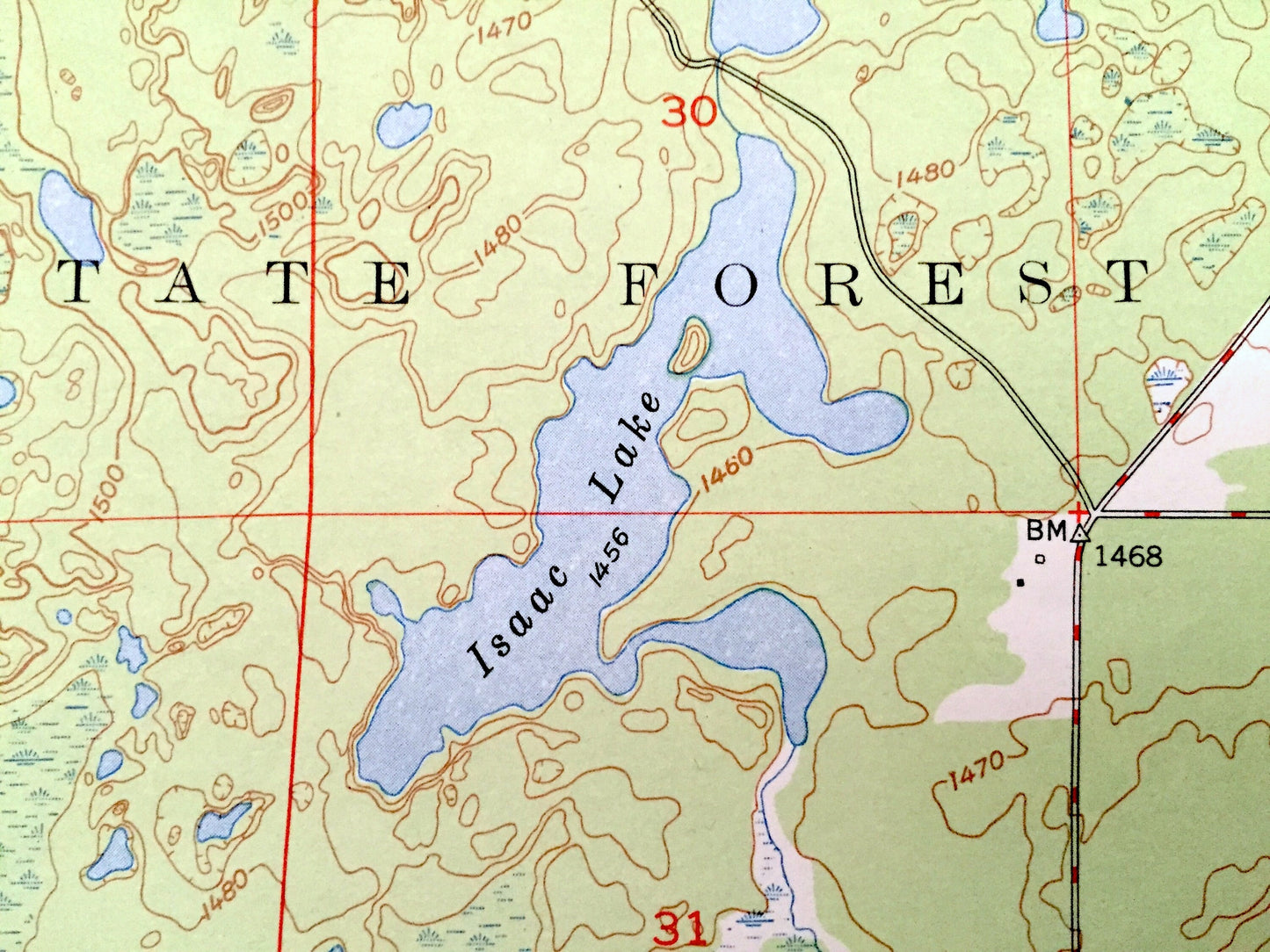 Antique Isaac Lake, Minnesota 1950 US Geological Survey Topographic Map - St Louis County, Mesaba, Waasa, Argo, Superior National Forest, MN
