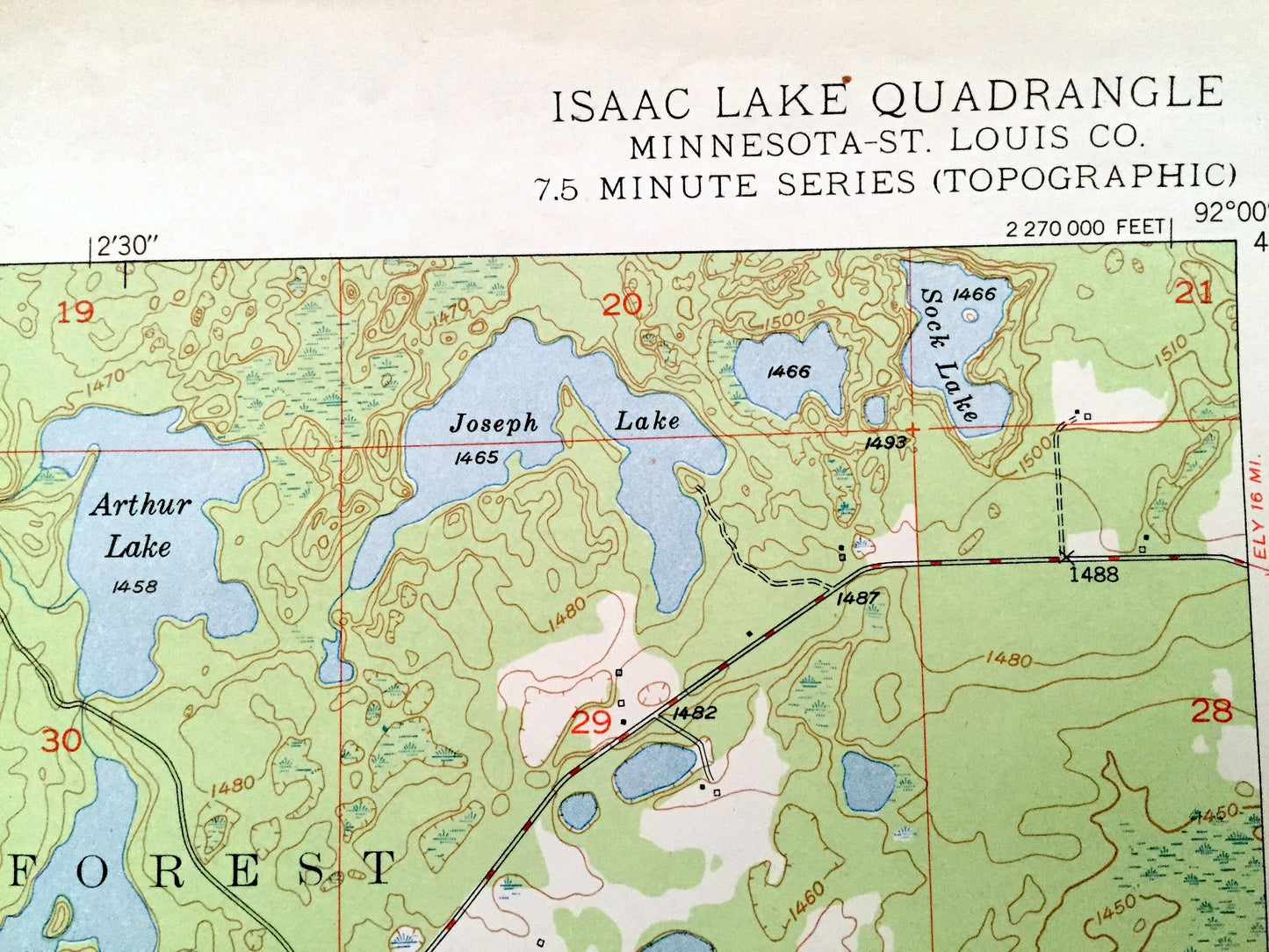 Antique Isaac Lake, Minnesota 1950 US Geological Survey Topographic Map - St Louis County, Mesaba, Waasa, Argo, Superior National Forest, MN