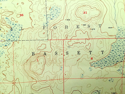 Antique Babbitt SW, Minnesota 1951 US Geological Survey Topographic Map - St Louis County, Superior National Forest, Argo Partridge River MN