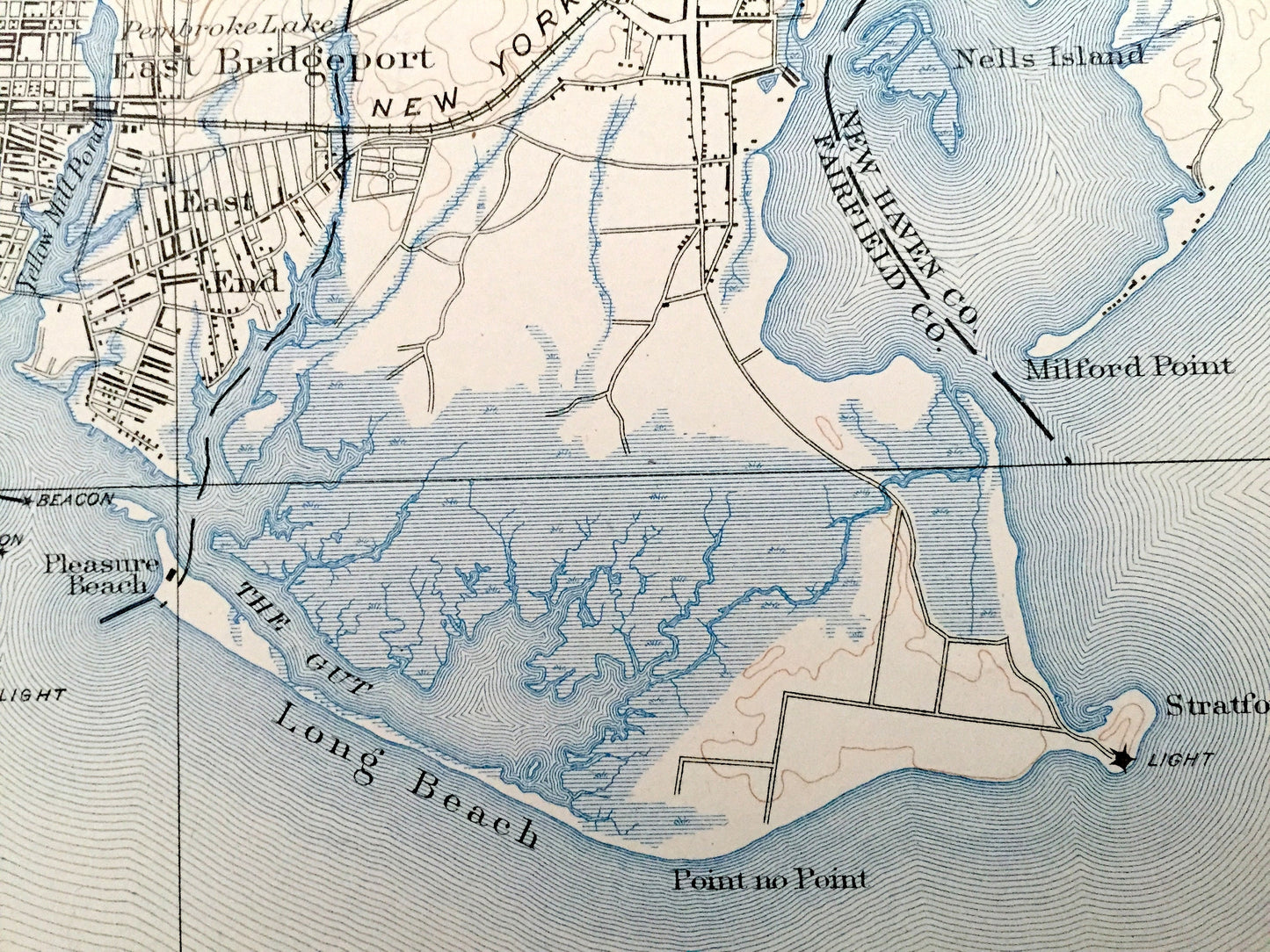 Antique Bridgeport, Connecticut 1893 US Geological Survey Topographic Map – Fairfield, Trumbull, Stratford, Milford Housatonic Pequonnock CT