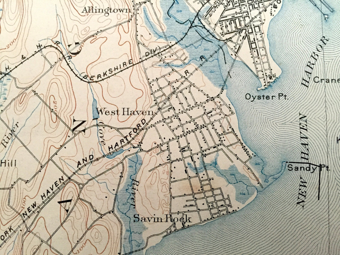 Antique New Haven, Connecticut 1892 US Geological Survey Topographic Map – East, North, Branford, Orange, Bethany, Cheshire, Wallingford, CT