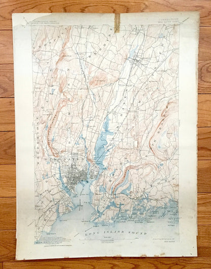 Antique New Haven, Connecticut 1892 US Geological Survey Topographic Map – East, North, Branford, Orange, Bethany, Cheshire, Wallingford, CT