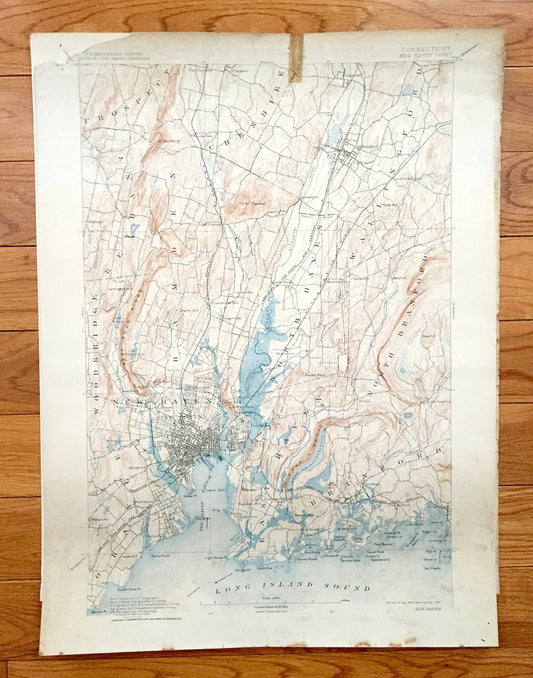 Antique New Haven, Connecticut 1892 US Geological Survey Topographic Map – East, North, Branford, Orange, Bethany, Cheshire, Wallingford, CT