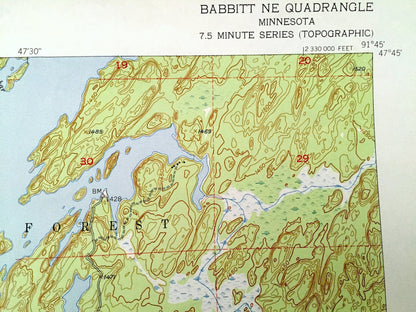 Antique Babbitt NE, Minnesota 1952 US Geological Survey Topographic Map - St Louis County, Superior National Forest, Argo, Birch Lake, MN