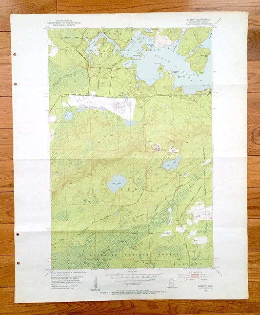 Antique Babbitt, Minnesota 1951 US Geological Survey Topographic Map -  St Louis County, Superior National Forest, Argo, Bassett, Divide, MN