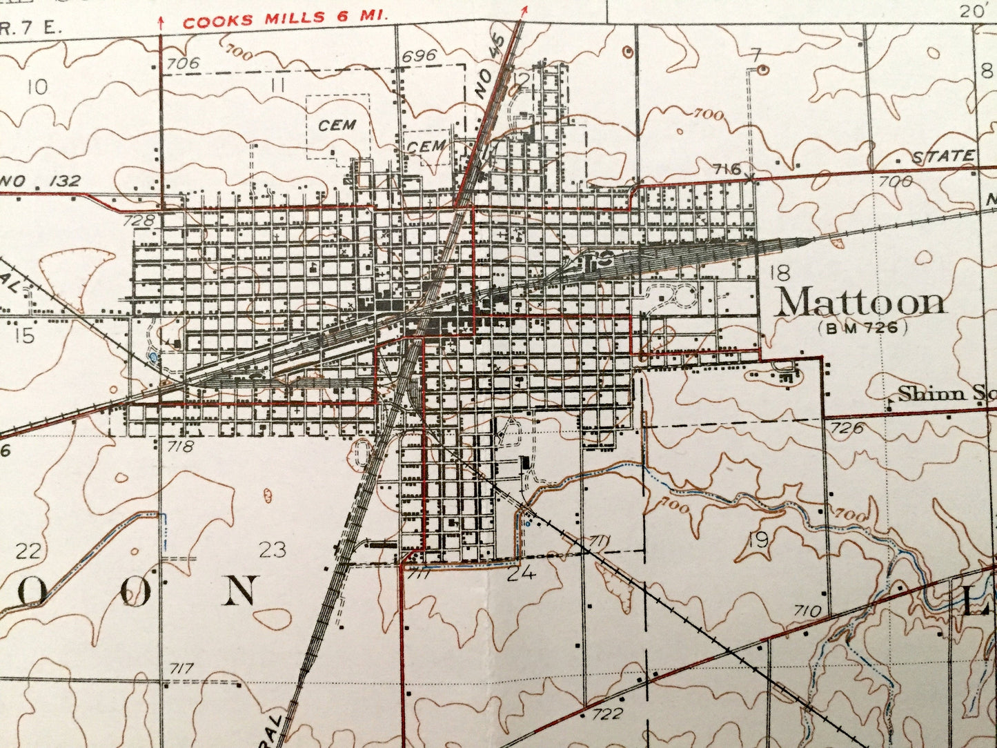 Antique Mattoon, Illinois 1937 US Geological Survey Topographic Map – Lafayette, Pleasant Grove, Cottonwood, Sumpter, Spring Point, Whitley