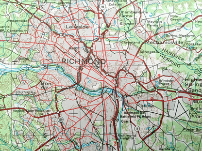 Antique Richmond, Virginia 1973 US Geological Survey Topographic Map – Petersburg, Newport News, Williamsburg, Chesapeake Bay, Yorktown, VA