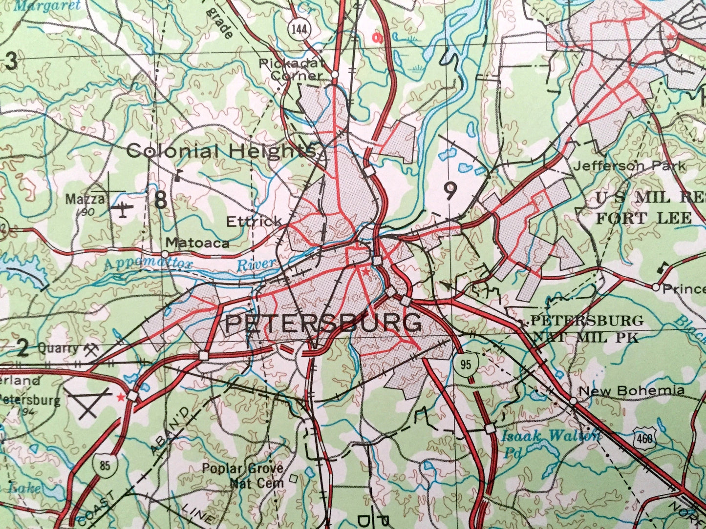 Antique Richmond, Virginia 1973 US Geological Survey Topographic Map – Petersburg, Newport News, Williamsburg, Chesapeake Bay, Yorktown, VA