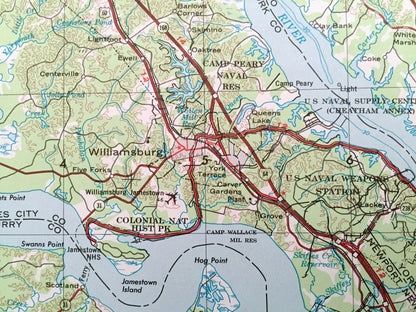 Antique Richmond, Virginia 1973 US Geological Survey Topographic Map – Petersburg, Newport News, Williamsburg, Chesapeake Bay, Yorktown, VA