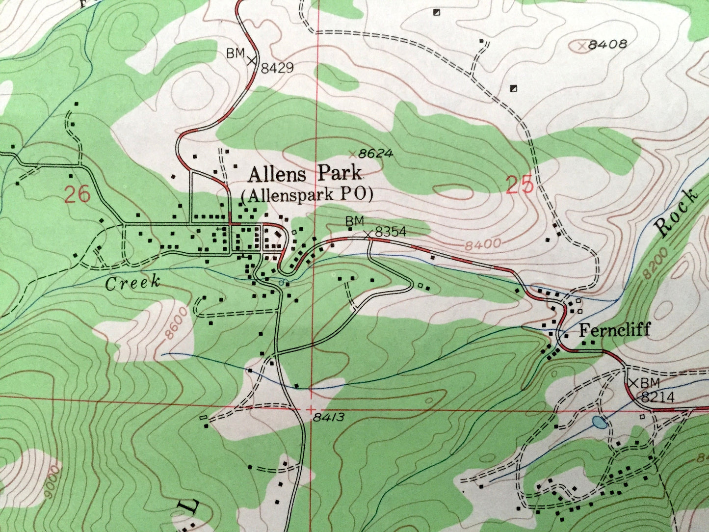 Antique Allens Park, Colorado 1957 US Geological Survey Topographic Map – Meeker Park, Roosevelt National Forest, Rocky Mountain Park, CO