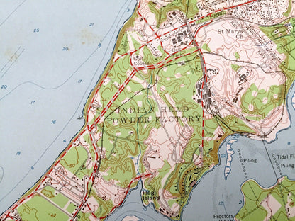 Antique Indian Head, Maryland & VA 1956 US Geological Survey Topographic Map – Charles County, Potomac Heights, Marbury Glymont Doncaster MD