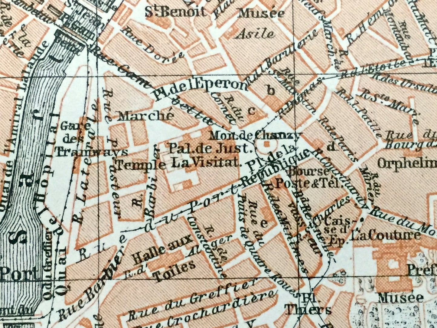 Antique 1909 Le Mans, France Map from Baedekers Guide Atlas –  Gothic, Medieval, Sarthe River, L'Huisne River, Gare, Port, Pays de la Loire