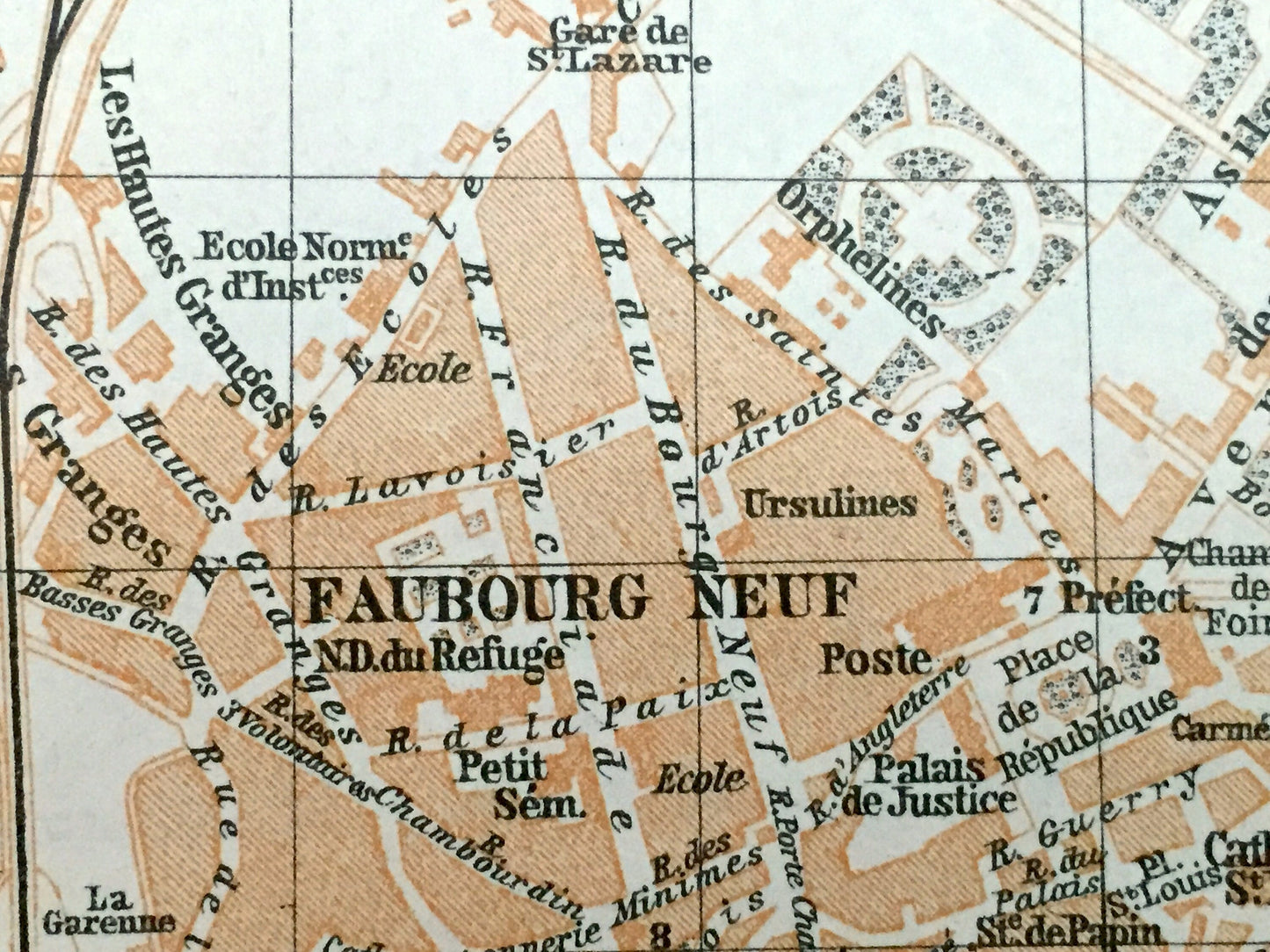 Antique 1909 Blois, France Map from Baedekers Guide Atlas –  Loire River, Loir-et-Cher department, Gothic Cathedral, Faubourgs Neuf & Vienne