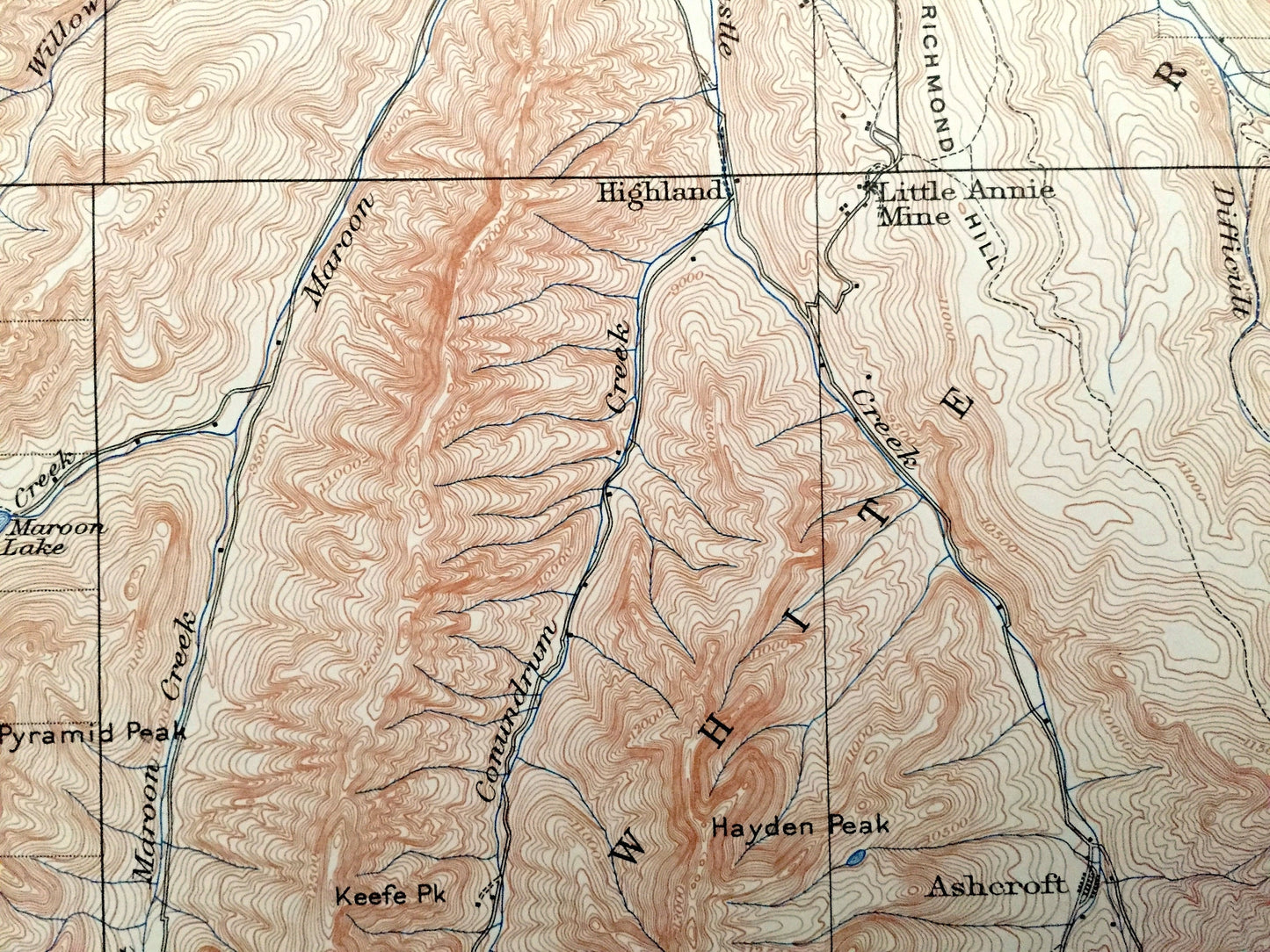 Antique Aspen, Colorado 1909 US Geological Survey Topographic Map – Snowmass, Eagle, Pitkin, Lake, Chaffee County, White River, Gunnison, CO