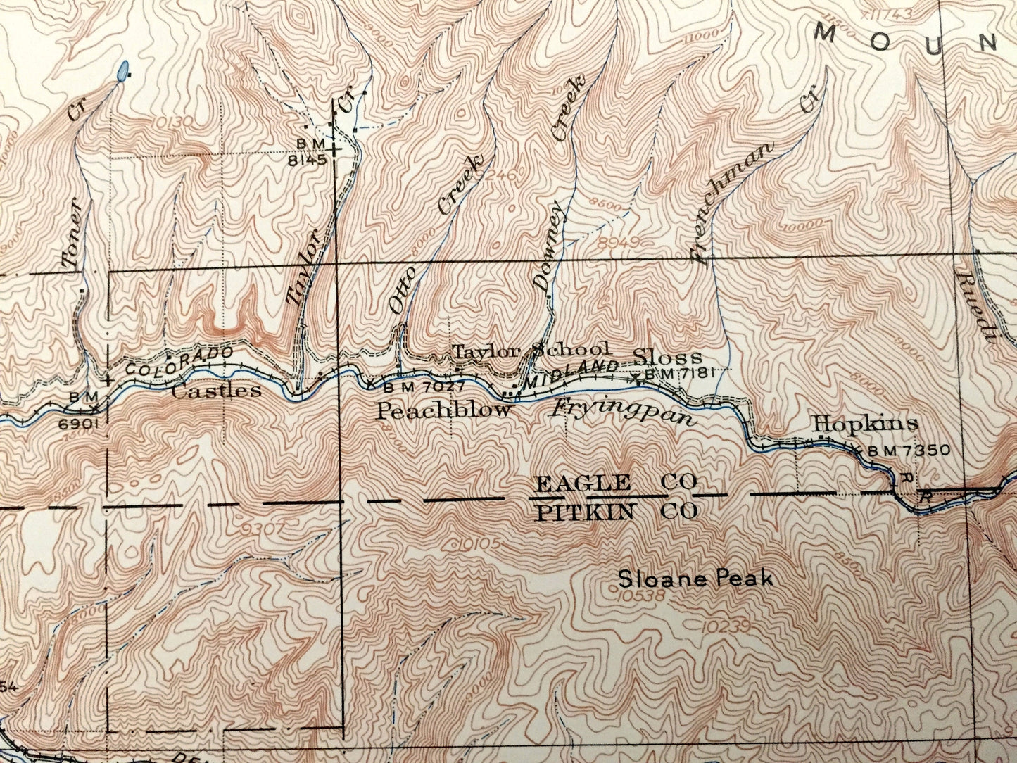 Antique Aspen, Colorado 1909 US Geological Survey Topographic Map – Snowmass, Eagle, Pitkin, Lake, Chaffee County, White River, Gunnison, CO