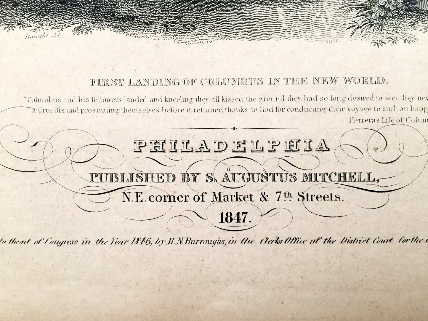 Antique 1847 Title Page from S.A. Mitchell New Universal Atlas – Illustration, Front Matter, Christopher Columbus, New World, United States