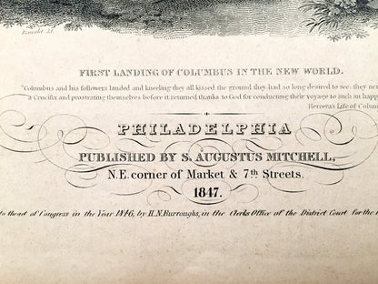 Antique 1847 Title Page from S.A. Mitchell New Universal Atlas – Illustration, Front Matter, Christopher Columbus, New World, United States