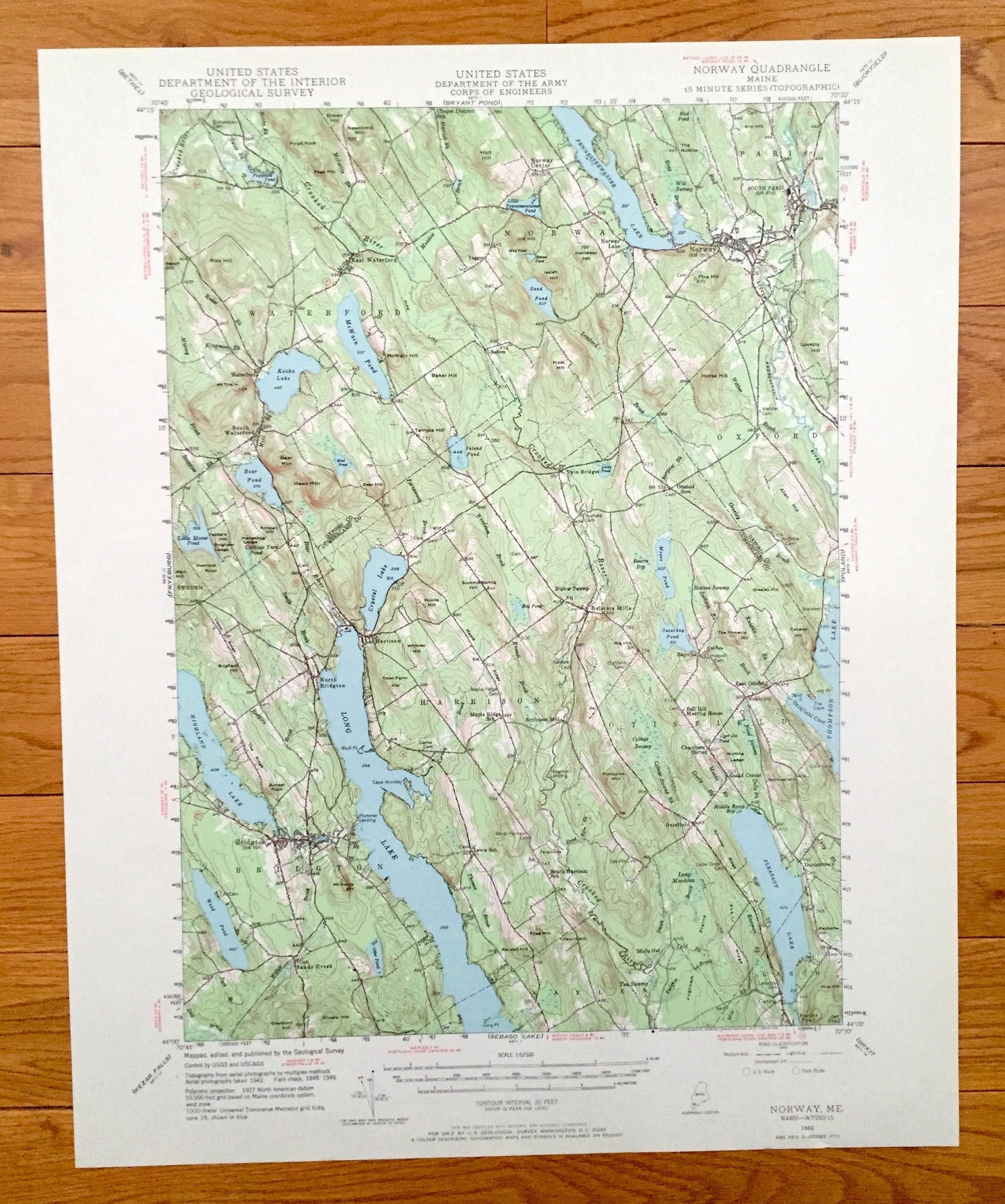 Antique Norway, Maine 1946 US Geological Survey Topographic Map – Long Lake, Waterford, Harrison, Paris, Bridgton, Otisfield, Oxford, ME