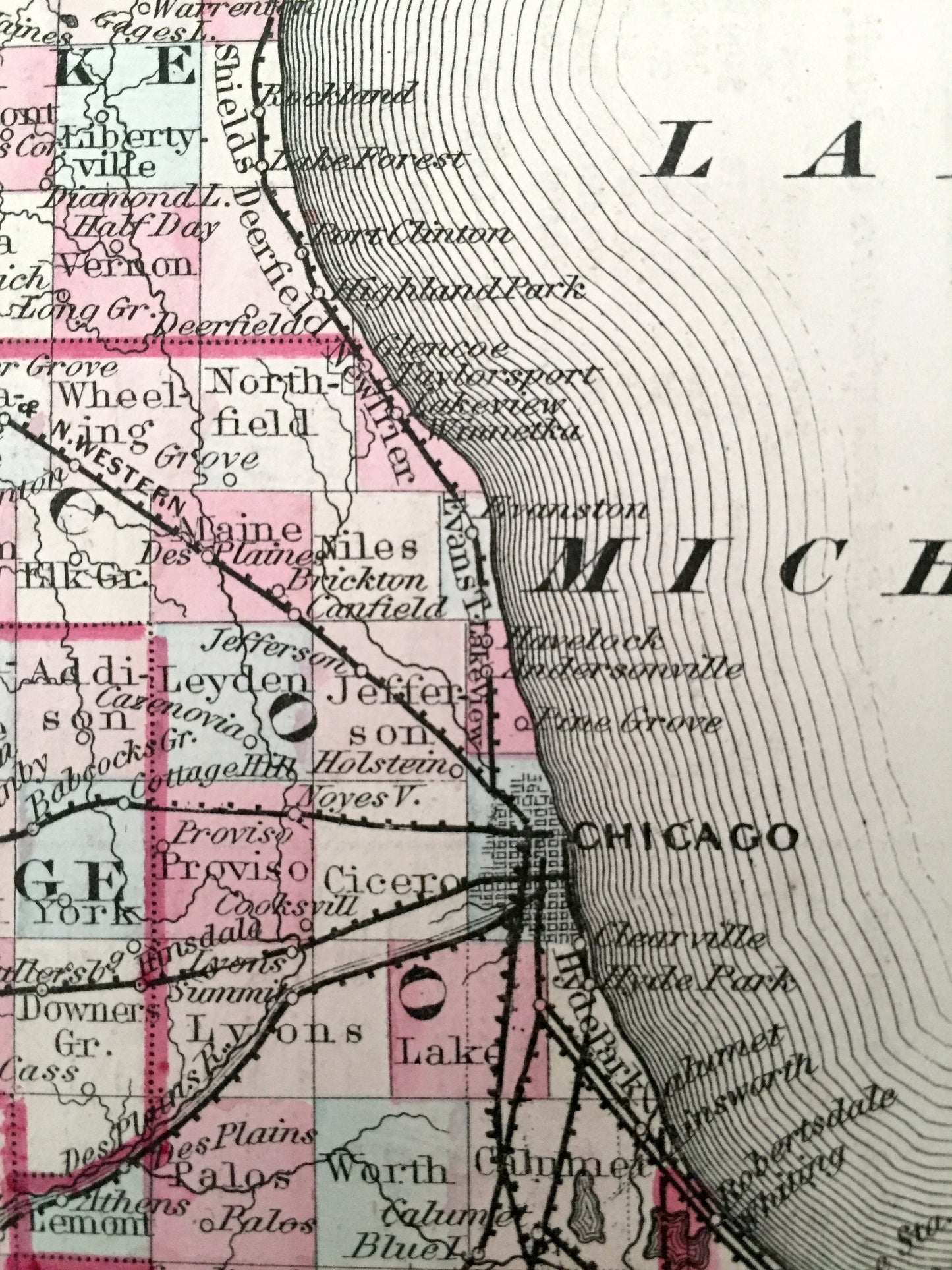 Antique 1855 Illinois State Map by Colton – Chicago, Lake, Cook County, Springfield, Galena, Aurora, Joliet, Waukegan, Highland Park, IL