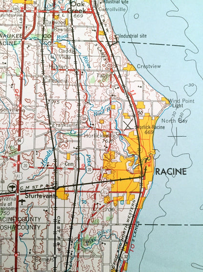 Antique Racine, Wisconsin 1958 US Geological Survey Topographic Map – Milwaukee, Kenosha, Carrollville, Greendale, Lake Michigan, Chicago IL