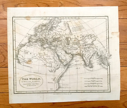 Antique 1808 World As Known to the Ancients Map by D'Anville from Rollins' Ancient History – Turkey Syria Greece Africa Europe Asia Italy